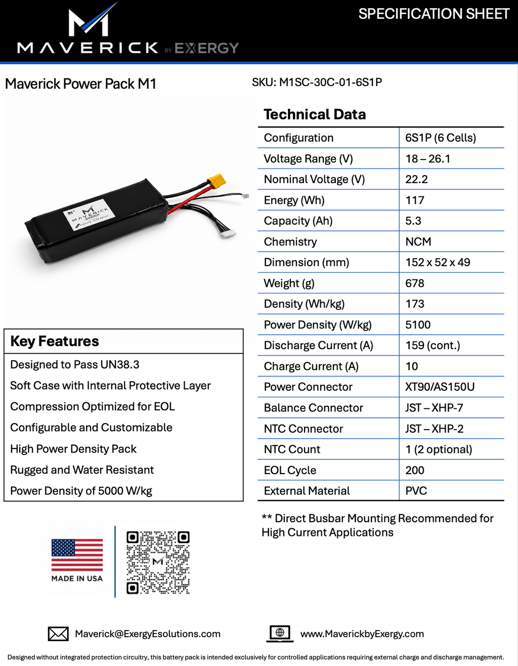 Maverick M1P - 6S1P - 5.3 Ah - 22.2V - 30C