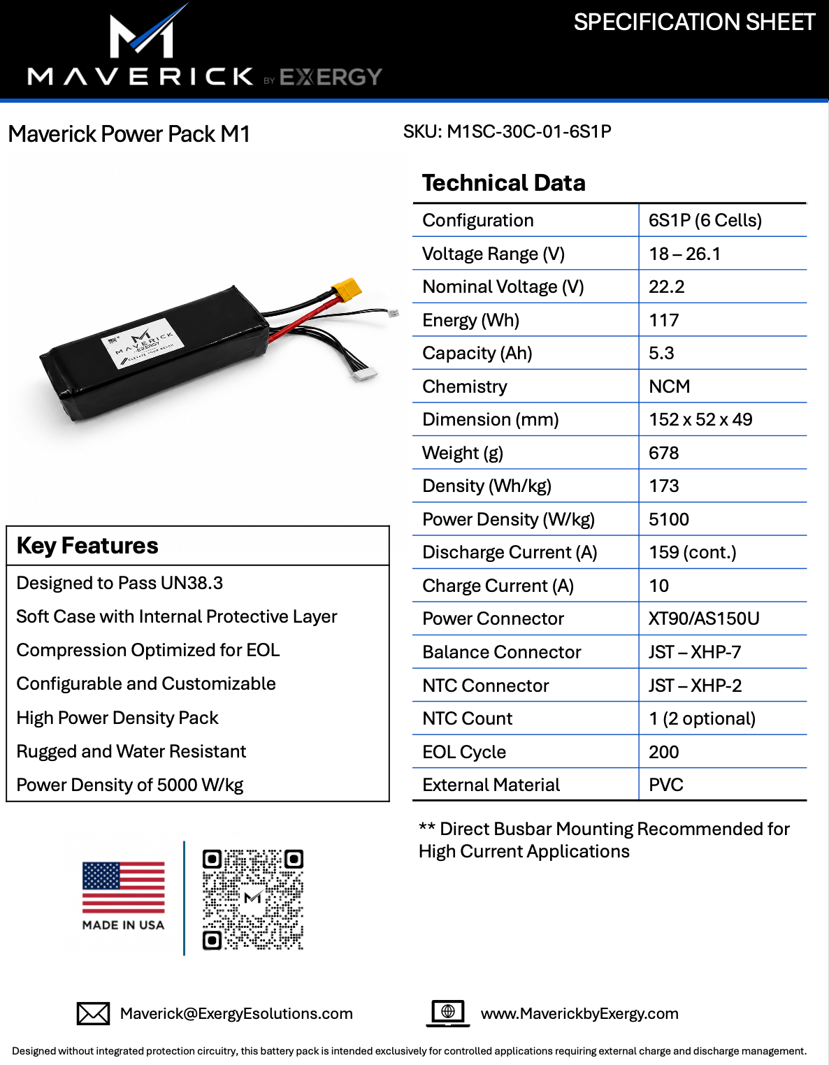 Maverick M1P - 6S1P - 5.3 Ah - 22.2V - 30C