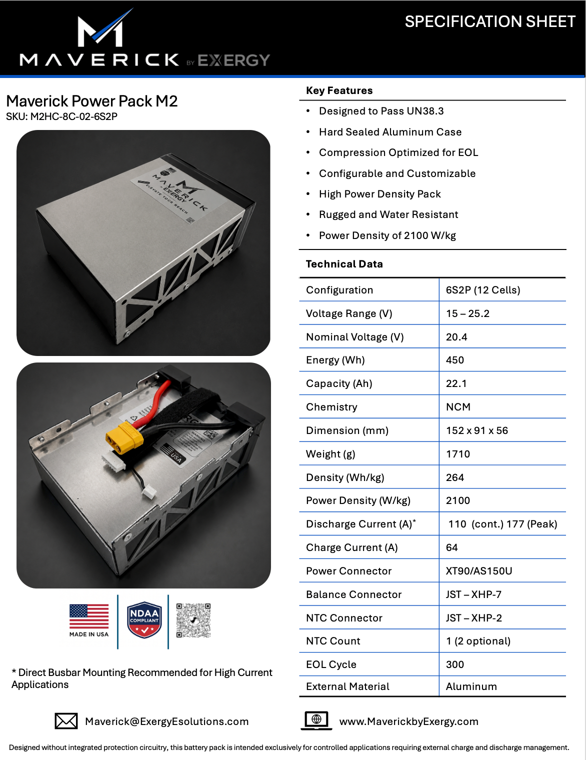 Maverick - 6S2P - 22.2 Ah - 20.4V - 8C - NDAA